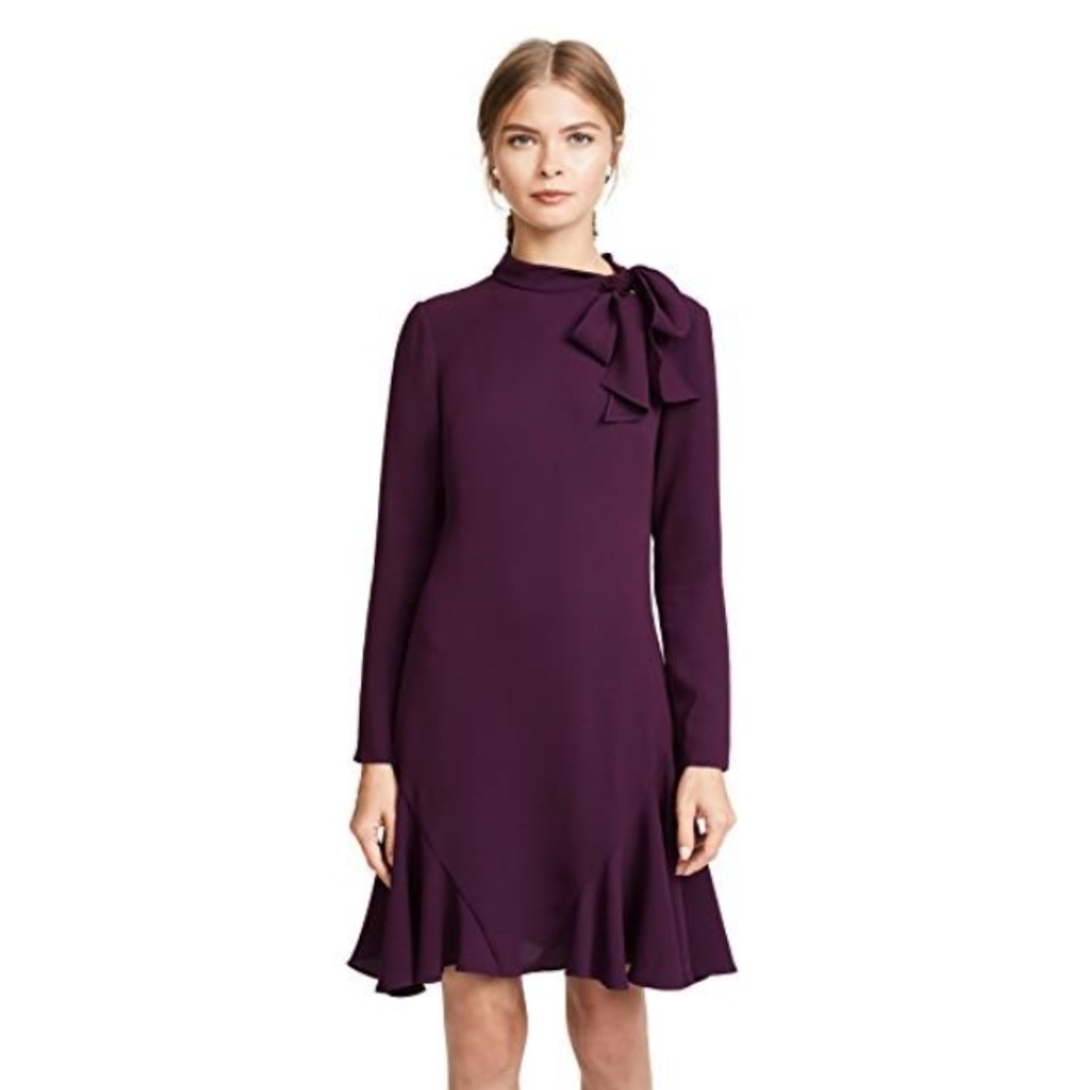 Shoshanna Cadham Crepe Tie Neck Dress Aubergine size 8